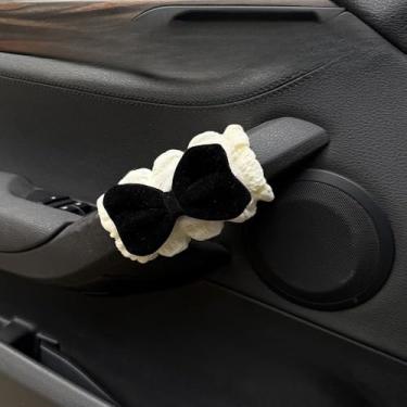 Imagem de MINGZAIQIPEI 2 peças capa de alça de garra de carro de gravata borboleta fofa, luvas macias de pelúcia para carro capa de puxador de porta interna, protetor de alça acessórios interiores automotivos