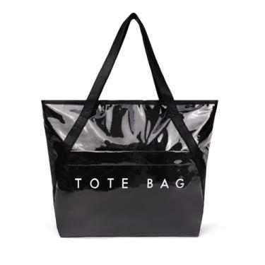 Imagem de IBEE Sacola feminina de papel kraft transparente de PVC, Preto, Large