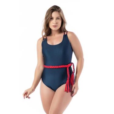 Imagem de Maiô Feminino com Faixa na cintura Tecido Textura Canelada - Kosh, Mar