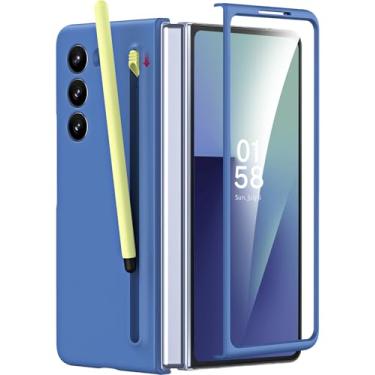 Imagem de Miimall Capa para Samsung Galaxy Z Fold 7 com suporte para caneta Stylus e S Pen, capa fina e durável para Galaxy Fold 7 com protetor de tela integrado, compatível com carregamento sem fio, azul