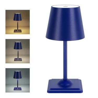 Imagem de SOUDFK Candeeiro de mesa sem fio, luminária de mesa regulável em 3 cores, pequena luz recarregável para quarto, mesa de cabeceira (azul, 1 peça)