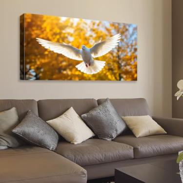 Imagem de JLXART Arte de parede em tela Imagens de pomba branca para sala de estar, escritório, decoração de casa, 50 x 101 cm