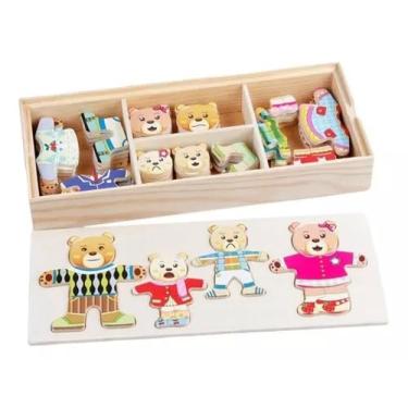 Imagem de Brinquedo Quebra-Cabeça Infantil de Troca de Roupas, Animais Amigos Fantasiados, 4 Personagens, Brinquedo Educativo Montessori (Familia Urso)