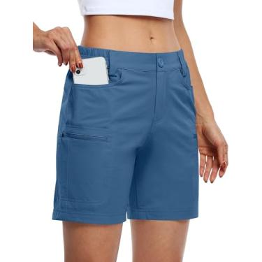 Imagem de Short cargo feminino para caminhada Willit para atividades ao ar livre e resistente à água com bolsos 12,7 cm cinza azul PP