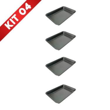 Imagem de Conjunto 4 Assadeiras Forma Teflon Retangular Antiaderente Bolo Pão To