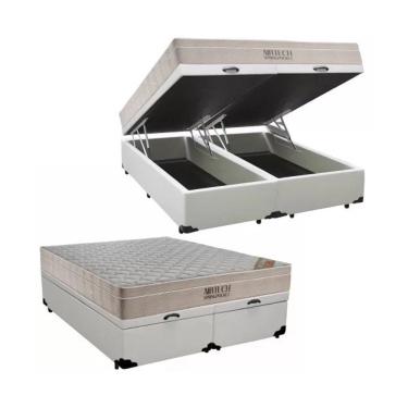 Imagem de Cama Box Baú Queen Bipartido Branco Colchão Molas Ensacadas Airtech Spring 158x198 - Ortobom