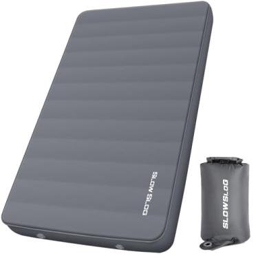 Imagem de Almofada de colchão de acampamento autoinflável para 2 pessoas, almofada de dormir de espuma de 10 cm de espessura para acampamento de barraca, almofada de dormir dupla para 4 estações com saco de