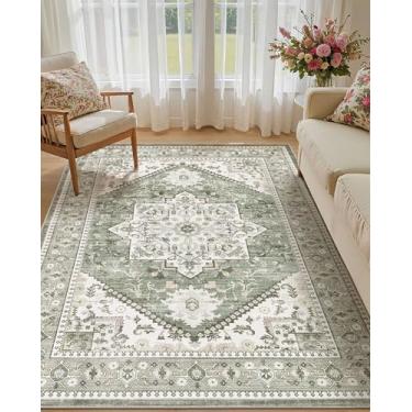 Imagem de Micgeek Tapete de área vintage 12 x 18 cm: Tapete de piso grande lavável neutro macio antiderrapante fino para sala de estar, quarto, cozinha, sala de jantar, casa, escritório, casa de fazenda interna