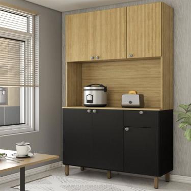 Imagem de Armário de Cozinha com Balcão Evermore 6 Portas 1 Gaveta Ripado 3d Freijó/Nero - Panorama Móveis