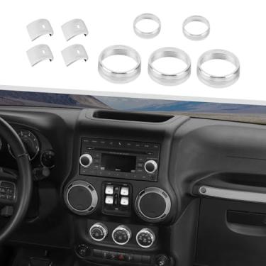 Imagem de Jimen Adequado para Jeep Wrangler JK JKU 2012-2018, 9 peças de console central, controle de ar condicionado, acabamento e botão de volume de rádio e tampa de botão de interruptor de janela (prata)