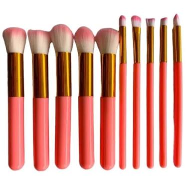 Imagem de Kit 10 Pinceis/Pincel Para Maquiagem Profissional, Para Esfumar Contorno Kabuki- QH Shopp (Laranja, 0)