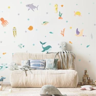 Imagem de Adesivo de Parede Infantil Fundo do Mar Lavável Seguro Fácil Aplicação Para Quarto Bebê Criança Menino Menina