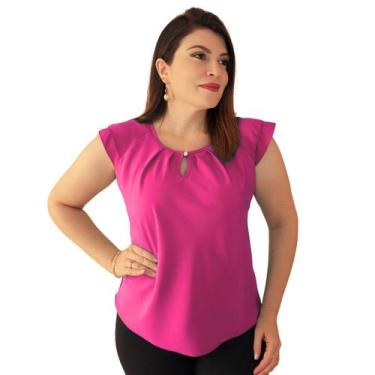 Imagem de Blusa Social Feminina Crepe Manga Curta Gola Gota Botão Elegante - MAD