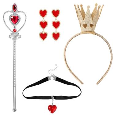 Imagem de Fantasia Rainha Copas de Halloween, Brincos Cetro Tiara de Coroa Rainha Copas Acessórios para Fantasia Dramatização Halloween para Mulheres
