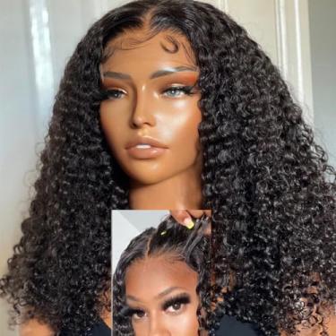 Imagem de Peruca frontal de renda cacheada Kinky 13 x 4 HD indetectável, sem cola, pré-arrancada com cabelo de bebê, peruca de cabelo humano encaracolado, cor natural, 50,8 cm