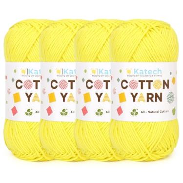 Imagem de Katech 1OO% fio de algodão para crochê e tricô - 4 pacotes de 100 g - 4 fios de crochê de algodão médio (penteado) macio e respirável - ideal para panos de prato, roupas de bebê, pegadores de panela e