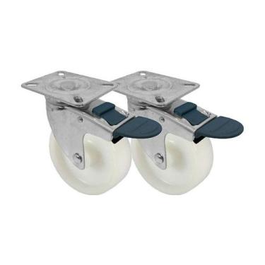 Imagem de Kit 2 un roda rodízio giratório freio trava nylon 3 pol 75mm - AJAX