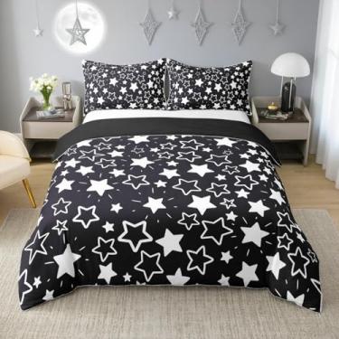 Imagem de Conjunto de capa de edredom 100% algodão natural com estrelas de desenho animado tamanho casal, conjunto de cama com tema de estrela geométrica com 2 fronhas para crianças, adolescentes e adultos
