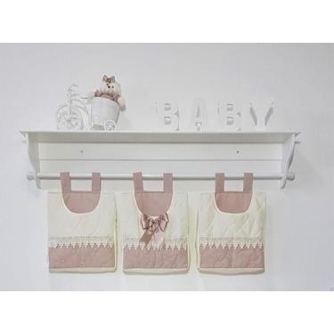 Imagem de Porta Fraldas De Varão Porta Treco 3 Peças Rosê Laço Pérola - PolyBaby