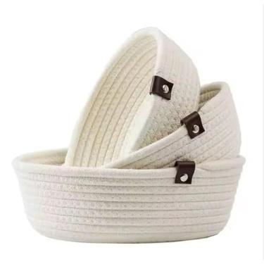 Imagem de Kit 3 Cestos Organizadores Redondos Decorativos em Algodão Natural (Branco)
