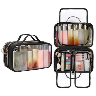 Imagem de Bolsa de higiene de viagem OCHEAL Double Layer Clear Makeup Black
