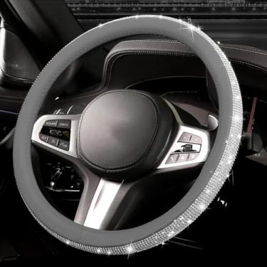 Imagem de Capa de volante de couro diamante brilhante, com strass brilhante de cristal brilhante, ajuste universal, protetor de roda de carro de 35,5 cm 1/5.1-38.1 cm para mulheres, meninas, SUVS, Sedans