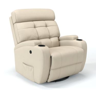 Imagem de Poltrona do Papai Reclinável Elétrica com base Giratória e Balanço em Couro Bovino Damie