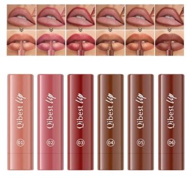 Imagem de TEEROVA Conjunto de delineador labial e batom 2 em 1 de 6 cores, lápis de delineador labial fosco, batom de alta pigmentação suave cremoso de longa duração à prova d'água