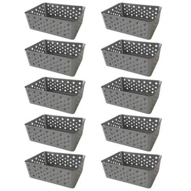 Imagem de Kit 10 Cestos Multiuso Organizador Empilhável Gaveta 19x14x6 - Triopla