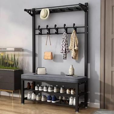 Imagem de Cabideiro De Entrada, árvore De Corredor 4 Em 1 Com Banco De Sapatos, Organizador De Armazenamento De Sapateira Com 10 Ganchos E Banco De Armazenamento Para Quarto, Sala De Estar, Corredor,