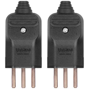 Imagem de 2 Tomada Macho Prensa Cabo 2P+T 10A Plug Fino Preta