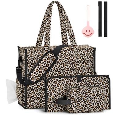 Imagem de IBFUN Bolsa de fraldas para bebês - Bolsa grande para bebês com 4 peças com trocador de fraldas à prova d'água, bolsa para mamãe de hospital de viagem, Leopardo, Large
