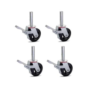 Imagem de Kit 04 Rodizio Para Andaime Roda De Borracha Ferro Giratório