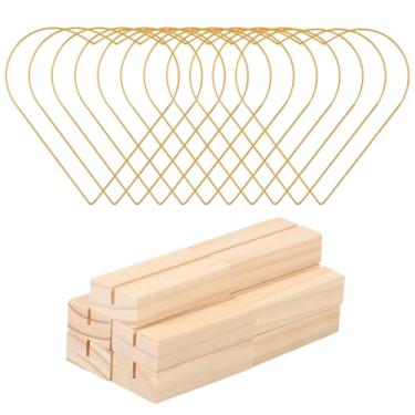 Imagem de 10 peças de centro de argola floral de metal de 25 cm com base de madeira, suporte de anel de guirlanda em forma de coração, anel de guirlanda de ouro macramê de metal, para decoração de casamento