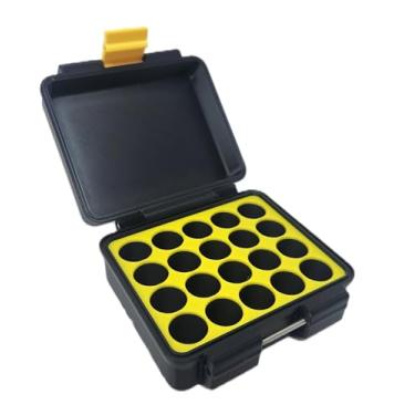 Imagem de Estojo de armazenamento de frascos de 3 ml impresso em 3D - capa dura de peptídeo segura para congelador para casa, geladeira, viagem (preto/amarelo, 20 frascos de 3 ml)