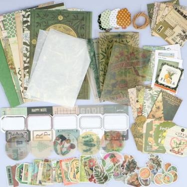 Imagem de LCZNXJJY Kit de scrapbook vintage, 86 peças, artigos de scrapbook de flores estéticas vintage, suprimentos de diário de lixo DIY com papel de scrapbook, kit de artesanato artístico para adultos e