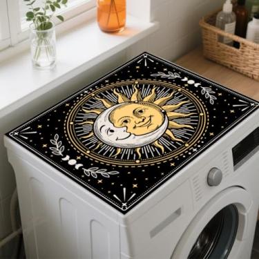 Imagem de GLOBLELAND Capa protetora contra poeira para lavadora de lavanderia Divination 60 x 49,8 cm, protetor superior para máquina de lavar roupa preta antiderrapante para secadora de roupas