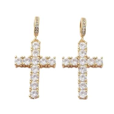 Imagem de LiQunSweet 5 peças de pingentes europeus de cruz de zircônia cúbica de latão crucifixo de Jesus religioso com orifício grande para joias faça você mesmo, pulseira, colar, brinco, artesanato