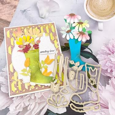 Imagem de Alinacutle Golden Cut Dies corte de metal cortado para embalagem de presente, artesanato feito à mão, cartões de felicitações, álbuns e álbuns, decoração de presentes de férias (botas de chuva de