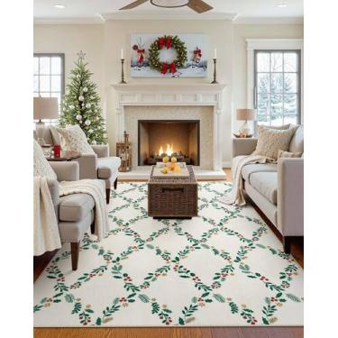 Imagem de Tapete de Natal Seavish 2024 Festive Wreath Diamond 5x7 pés