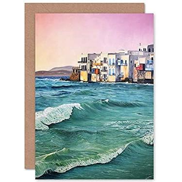 Imagem de Wee Blue Coo Cartão Greece By The Sea Painting com envelope de qualidade premium