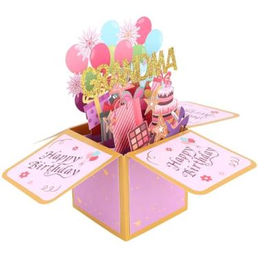Imagem de Cartão Pop Up Feliz Aniversário para Avó, Balões Coloridos & Fogos de Artifício Cartão de Aniversário 3D com Envelope para Avó da Família Presente Criativo