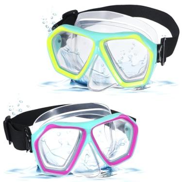 Imagem de PercyEffie 2 peças de óculos de natação para adultos com cobertura de nariz, máscara de natação com alça de tecido, visão ampla para homens e mulheres, verão, mergulho, snorkeling, natação