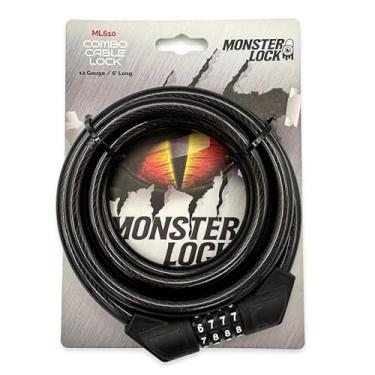 Imagem de Cadeado de cabo combinado reinicializável de 1,8 m Monster Lock – aço trançado de 13 mm, revestimento de vinil resistente ao clima, segurança de 4 dígitos sem chave para bicicletas, portões e