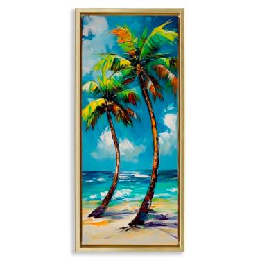 Imagem de Stupell Industries Arte de parede Bendy Palm Trees on Shore com moldura dourada flutuante, design por LSR Design Studio, 78 x 38 cm