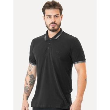 Imagem de Polo Guess Masculina Piquet Outline Triangle Grey Frieze Preta-Masculino