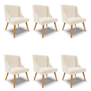 Imagem de Kit 6 Cadeiras Estofadas para Sala de Jantar Pés Palito Lia Linho Bege - Ibiza