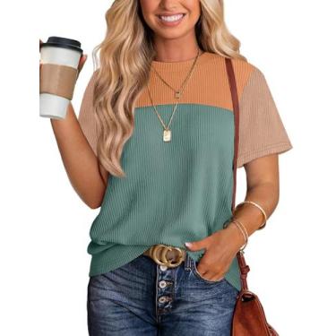 Imagem de Camiseta feminina WIHOLL, manga curta, primavera, 2025, verde, laranja