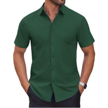 Imagem de Camisa masculina COOFANDY de manga curta com botões, sem rugas