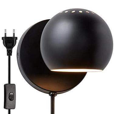 Imagem de Luminária de cabeceira em formato esférico retrô de metal preto abajur esférico para quarto sala de estar corredor escadas